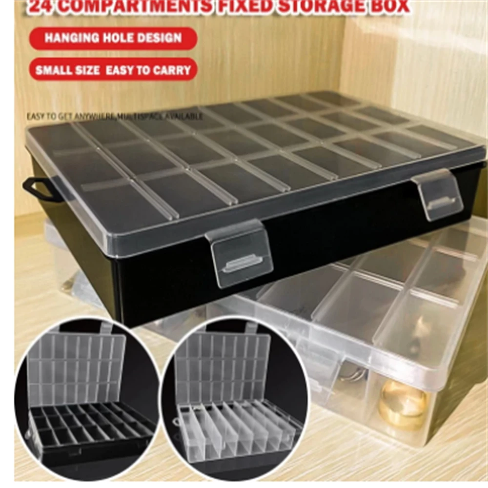 1Pack Plastic Storage Box 24 Grids Clear Plastic Organizer Box Compartment Storage Container for Craft, Beads, Jewelry, Items
