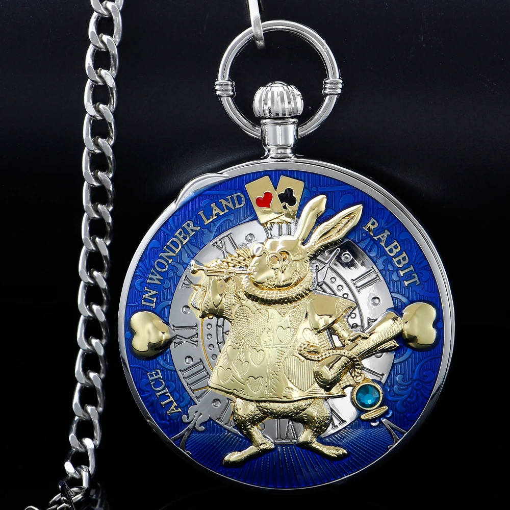 

Cute Rabbit Exquisite Carved Design Music Pocket Watch Mechacnical Hand-winding Women Mens Chain Watches Gift reloj mecánico