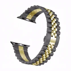 Premium Steel Strap for Apple Watch - Elegant Metal Replacement Bracelet (Black gold)