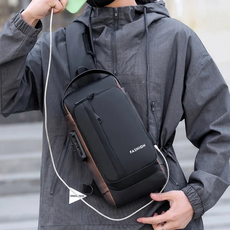 Men's Bag Password Lock Anti-theft USB Shoulder Bag Man Crossbody Bag Travel Backpack Sling Chest Bags Pack Messenger Pack