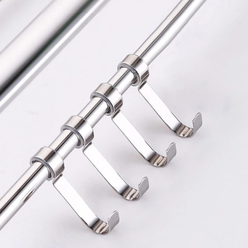Stainless Steel Wall Mounted Foldable Bath Towel Rack Rail Holder Punch-Free Bathroom Storage Shelf with 4 Sliding Hooks