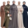 2 Piece Abaya Crepe Sleeveless Hijab Dress Matching Muslim Sets Open Abayas for Women Dubai Turkey African Islamic Clothing Robe