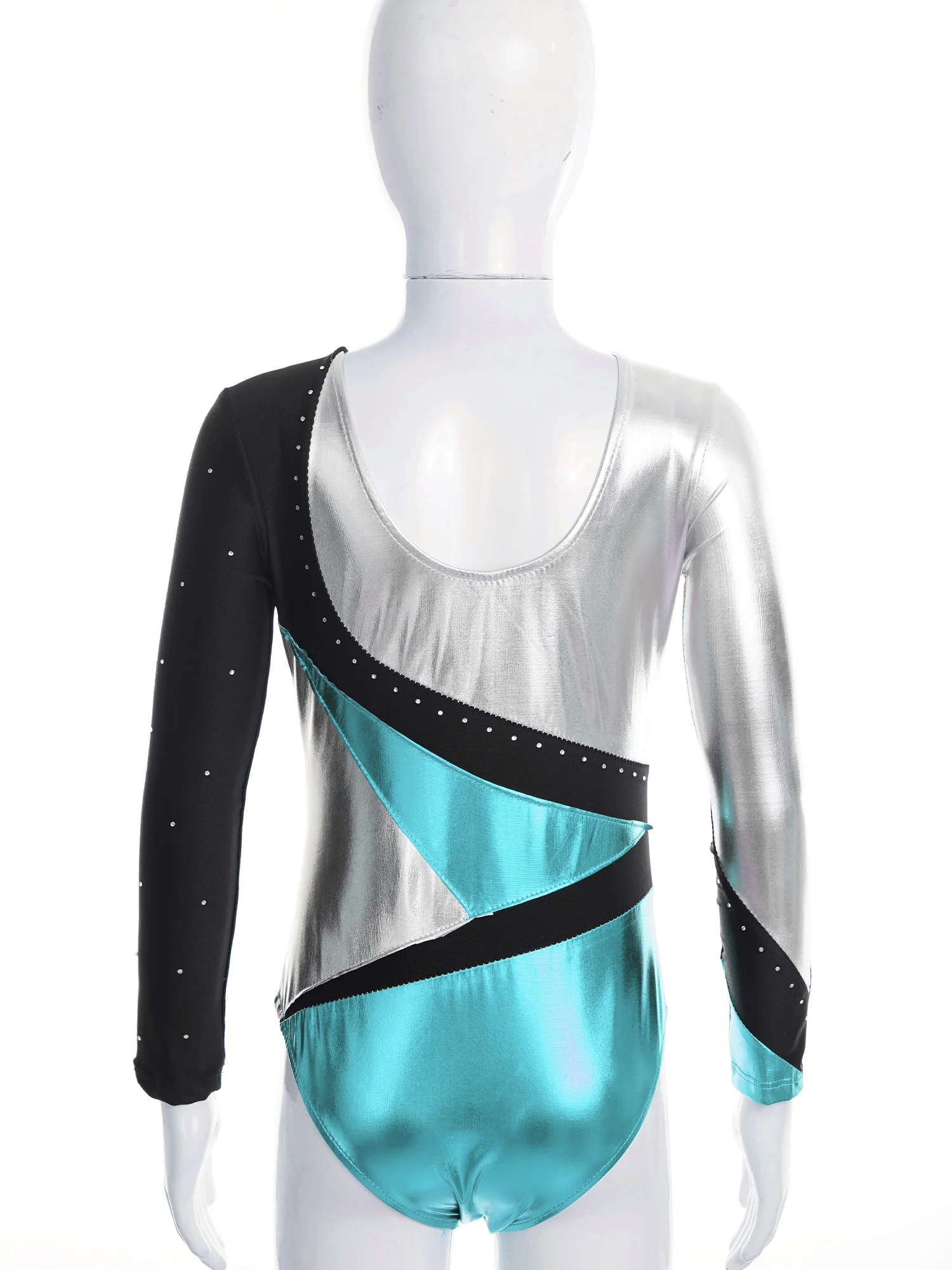Kids Girls Ballet Leotard Long Sleeve Shiny Rhinestone Decor Bodysuit Gymnastics Skating Dance Class Stage Performance Dancewear ballet leotard dance leotard