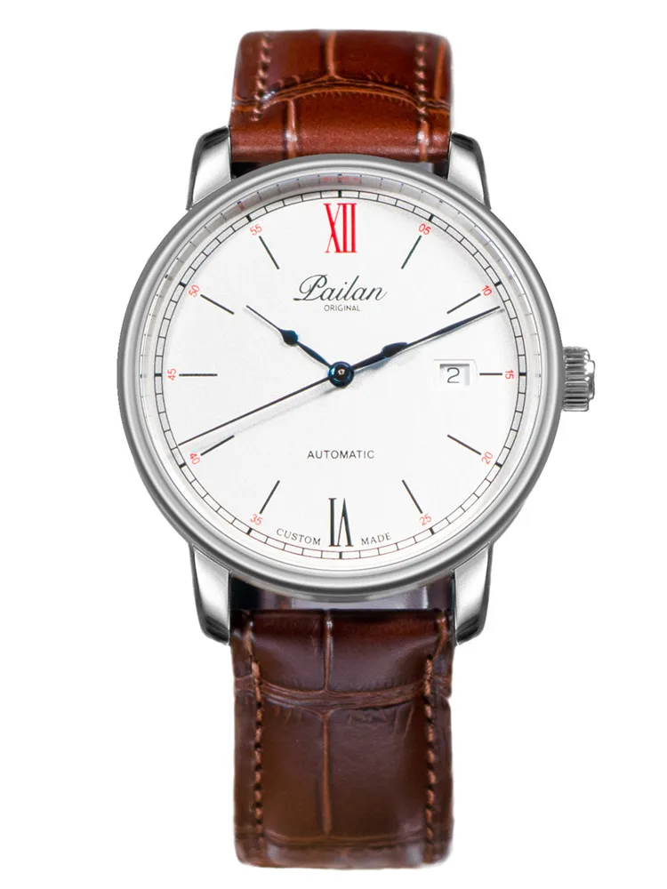 

Pt5000 Movement Men's Watch Baking Blue Pointer Stainless Steel Belt Waterproof Calendar Simple Automatic Mechanical Men's Watch