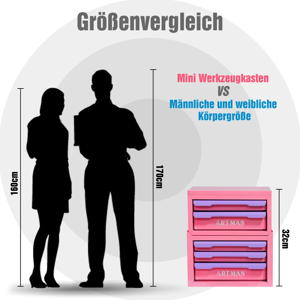 Werkzeugkasten, Werkzeugschrank mit Stilvollen Metallgriffen, Stapelbar, Elegante Kosmetikbox mit Schubladen, Platzsparend, Vielseitiger Aufbewahrungsbehälter – Detail 14