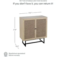 Kova Accent Sideboard Storage Cabinet in Light Wood and Rattan with Metal Frame, Adjustable Shelves and Cane Doors, for Hallway 2