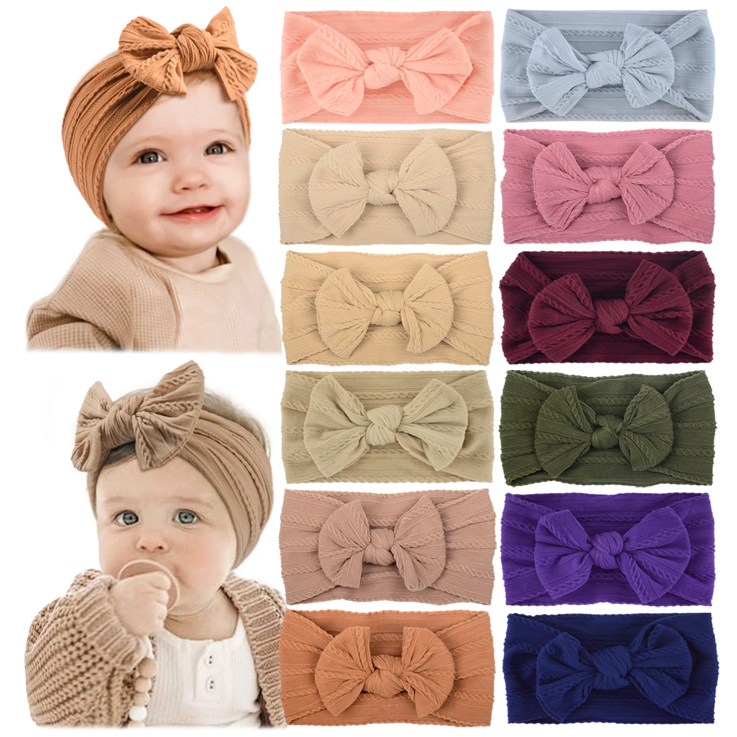 1Pcs Newborn Baby Headband for Girls Elastic Knit Children Turban Baby Bows Soft Nylon Cute Kids Headwear Hair Accessories