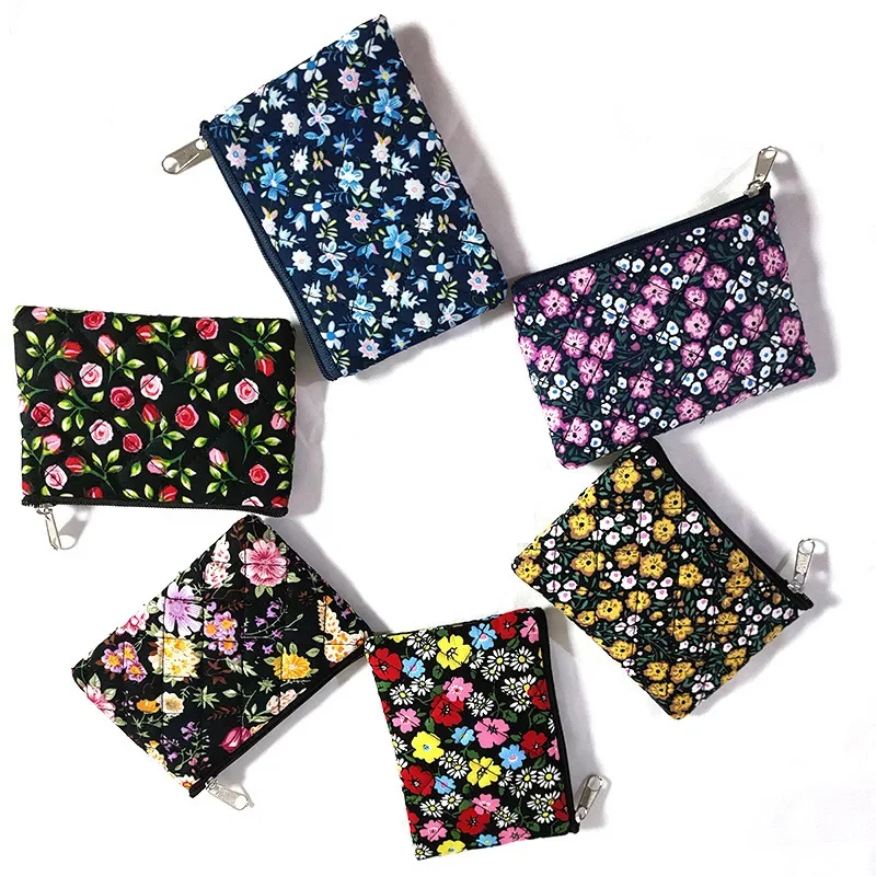 Korean Floral Cloth Coin Bags Coin Purse Canvas Small Clutch Bag Wallets Coin Pouch Keys Earphone Bags ID Credit Card Holder