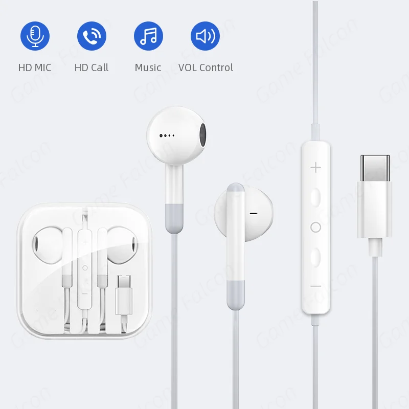 Type C 3.5mm Headset Stereo Music Earbud Wired Headphones With MIC DAC Chip For Samsung Xiaomi Google Pixel Poco Realme Computer