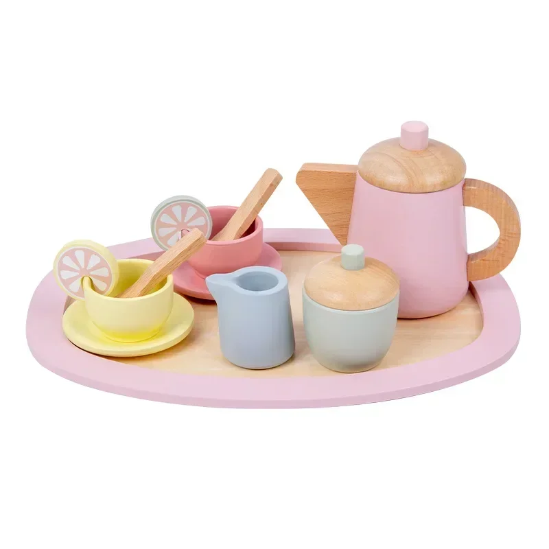 Wooden Tea Party/Cake Set Toy Pretend Play Food Learning Role Play Game Early Educational Toys For Toddlers Girls BoysKids Gifts