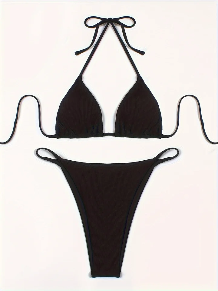 Stylish Solid Color Small Pit Bikini Set