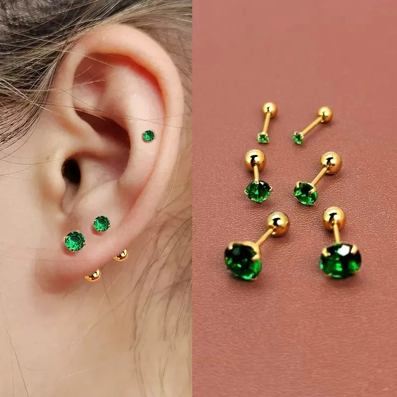 

1 Pair Green Tragus Stud Earring RoundSmall Stud Lobe Piercing Cartilage Stud Helix Jewelry Cz Barbell Piercing Earrings