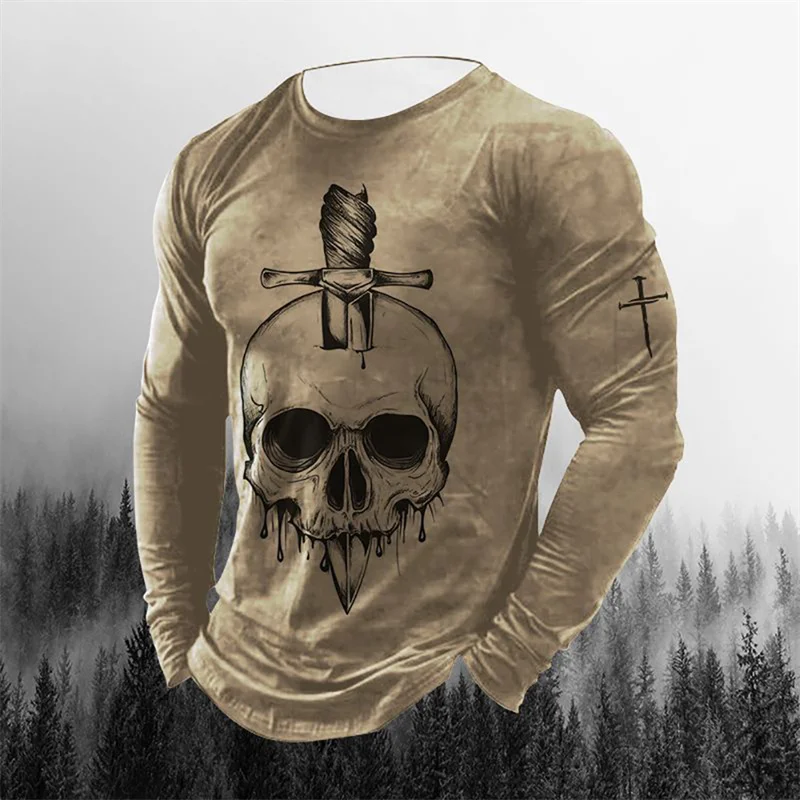Long Sleeve Horror Skull 3d Printed Men's Oversized T Shirt New Winter Street Hip Hop High Quality Fashion Black Casual Shirt Long Sleeve Horror Skull 3d Printed Men's Oversized T Shirt New Winter Street Hip Hop High Quality Fashion Black Casual Shirt