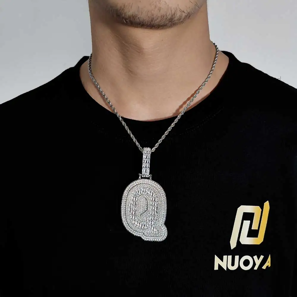 Large Initial Letter Pendant Bling Square Cut CZ Personalized Custom Name Necklace for Men