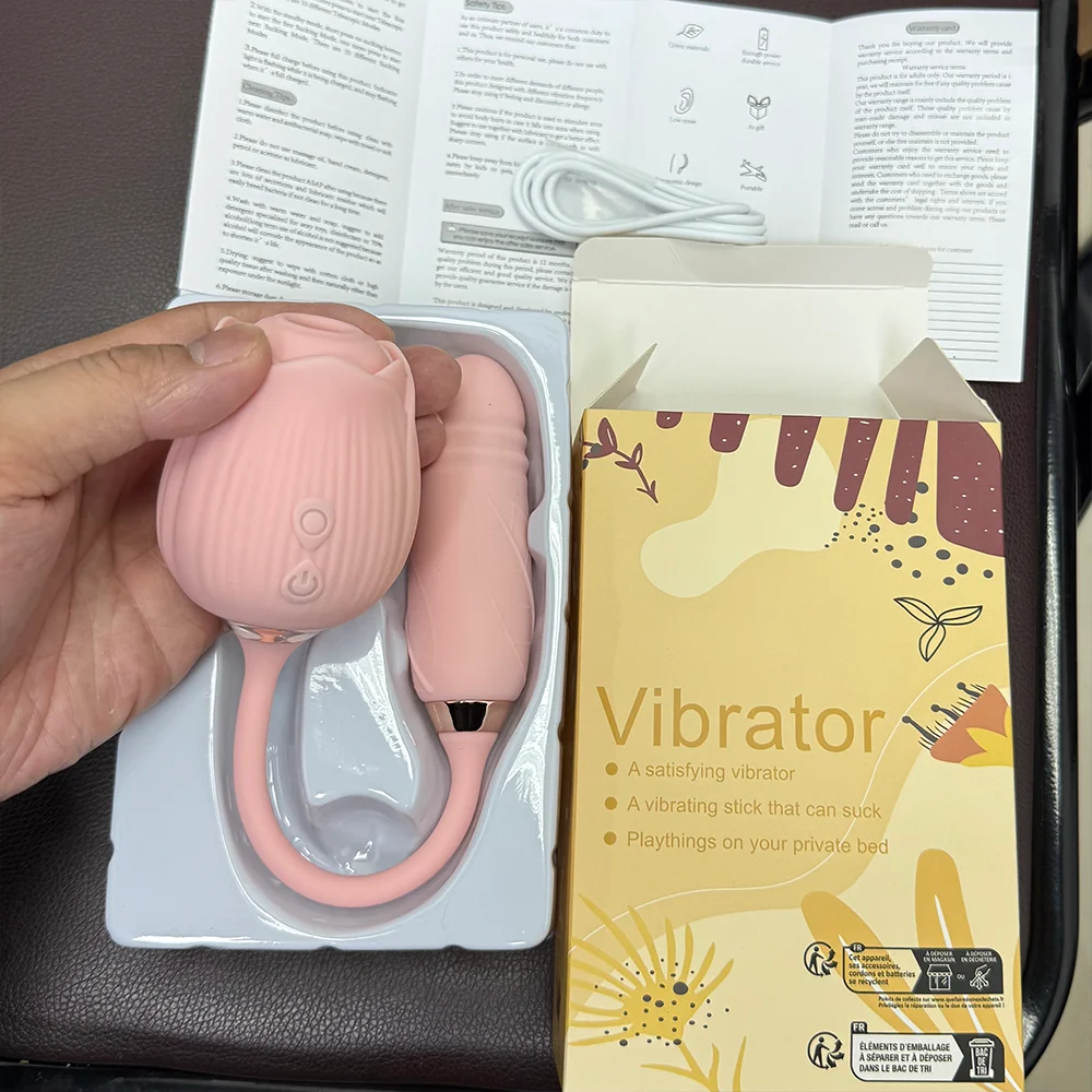 Rose Toy Dildo Thrusting Vibrator for Women Egg Clitoris Sucker Stimulator Tongue Licking Wiggle Adults Goods Sucking Sex Female