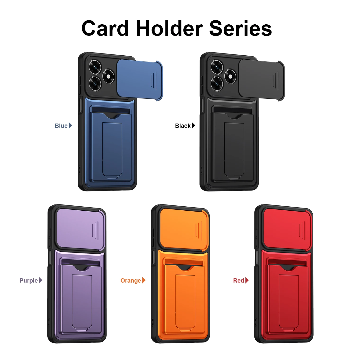 Heavy Duty Shockproof Card Holder Wallet Case with Lens Protection