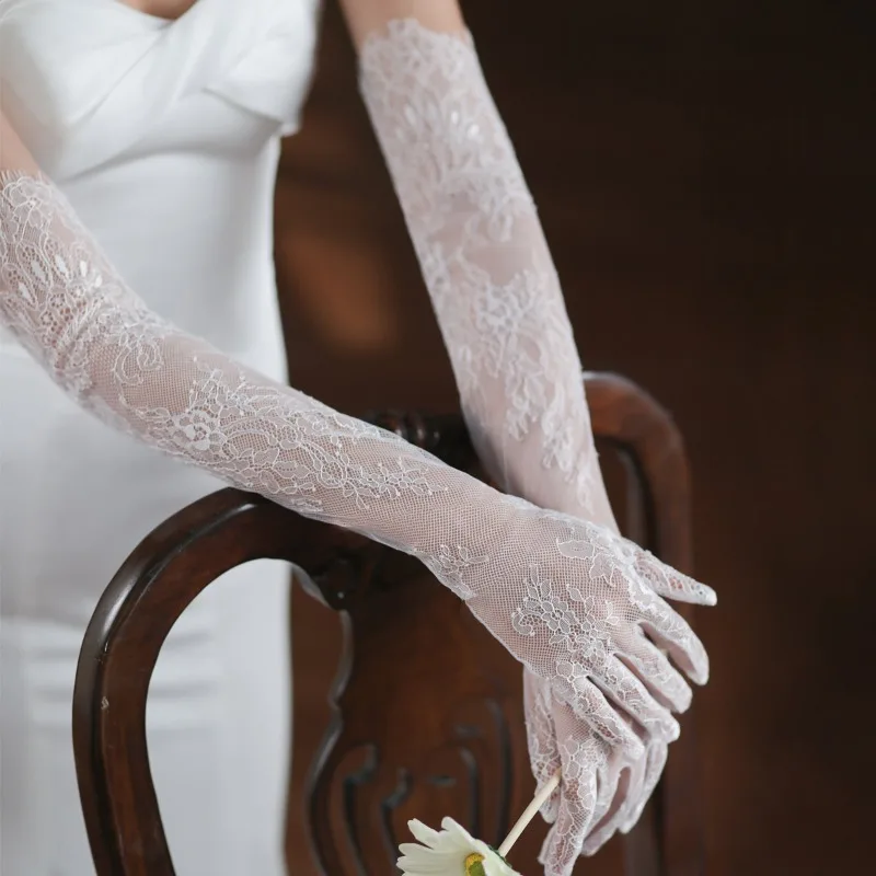 

Lace Tulle Long Wedding Accessories Bridal Gloves