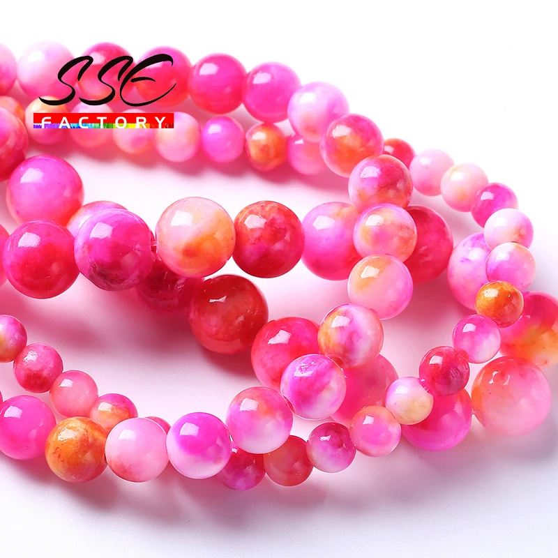 

Natural Pink Rose Persian Jades Stone Round Loose Beads for Jewelry Making DIY Bracelet Necklace Accessories 6 8 10 12mm 15"inch