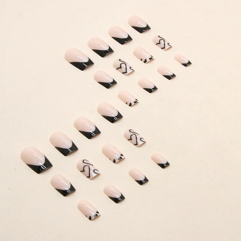 24 PCs French Nails Short Heart Minimalist with 1 Jelly Gel 1 Nail File