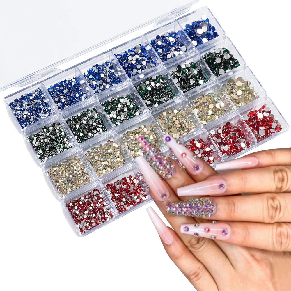 

1Box 3D Nail Art Rhinestone Gems Decorations,24 Grids Mix Blue/Red Nail Charms For DIY Nail Diamond Luxury Nail Supply Stones
