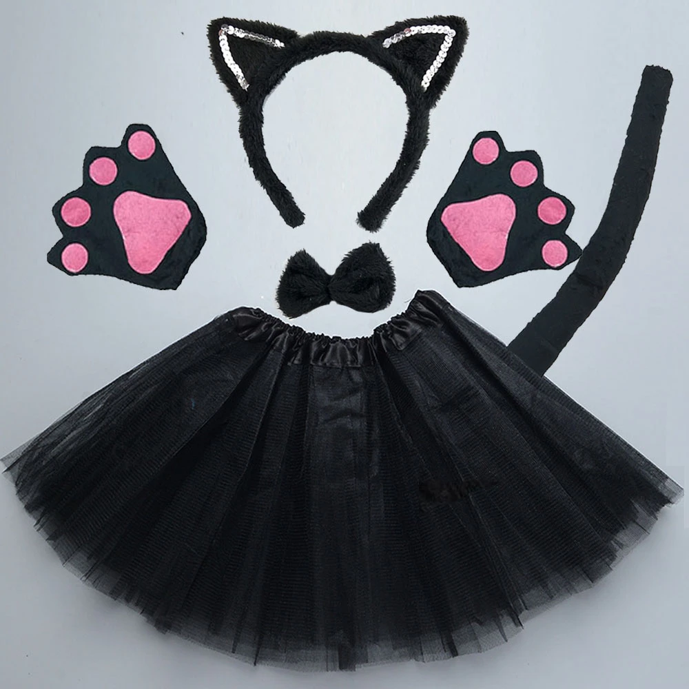 anime halloween costumes Adult Kids  Party Black White Pink Cat Ear Headband Tail Bow Paw Animal Costume Gift  Props Baby Shower Cosplay Halloween sexy police woman costume