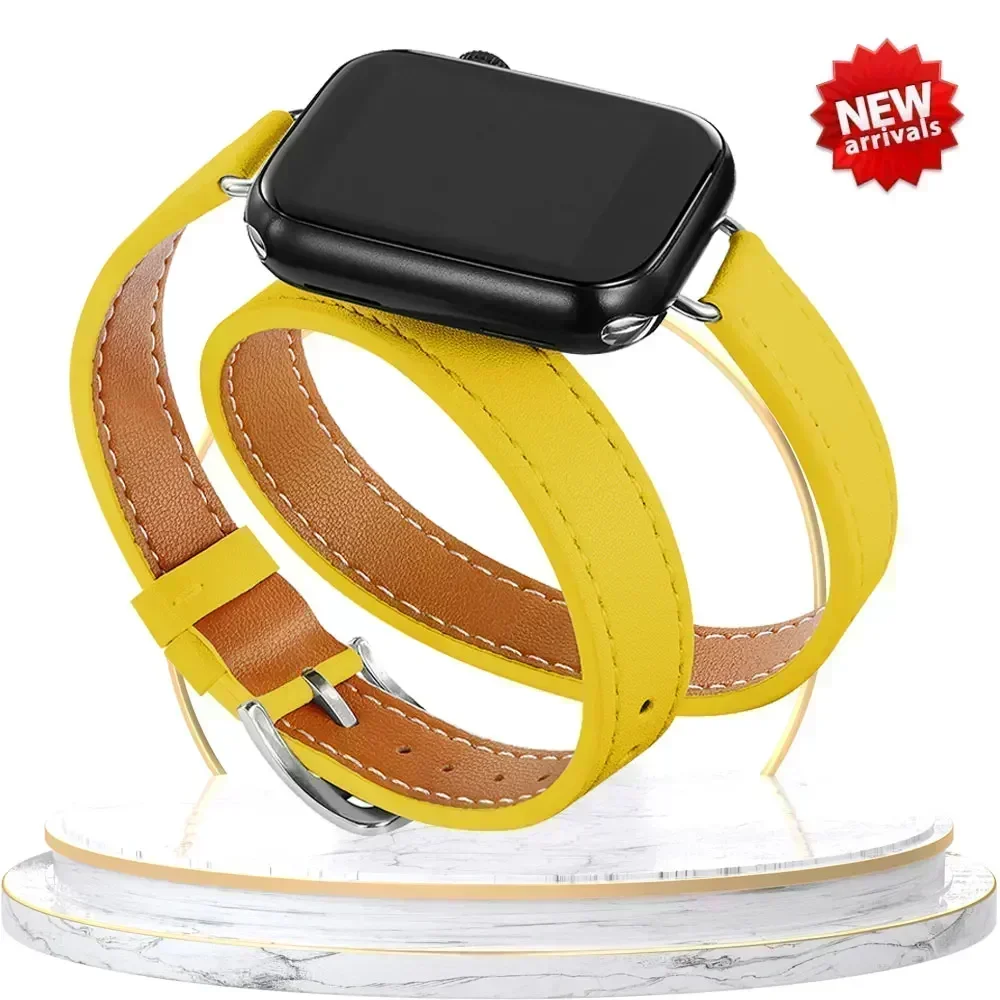 Elegant Double-Loop Leather Watch Strap Bracelet