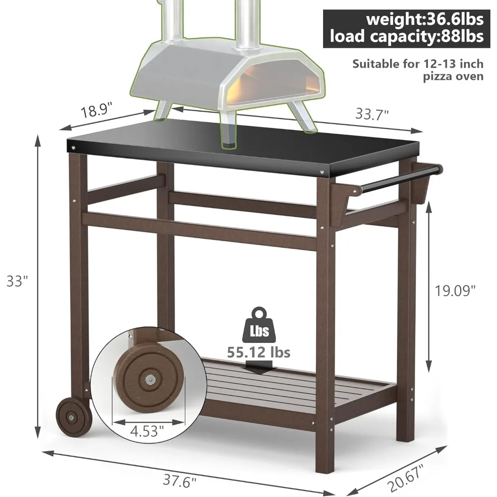 Outdoor Prep Dining Table,Movable Pizza Oven Stand, Stainless Steel Patio Bar Cart,Patio Grilling Backyard BBQ Grill Cart