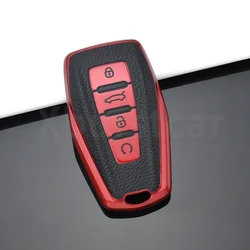 Premium TPU Leather Car Key Cover Case Holder Bag - Sleek and Durable (A red cover)