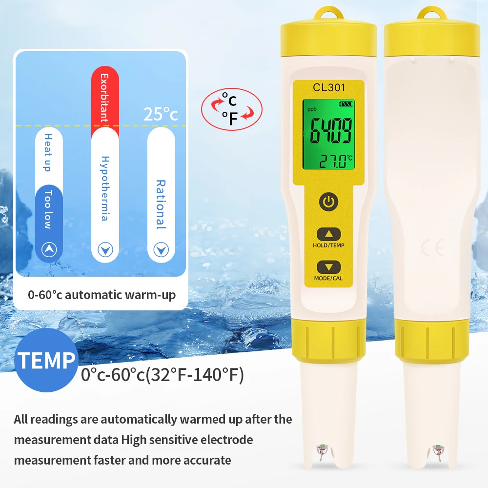 S67e2aefa9c214e7bac14df2f5ce70c8ej 5 in 1 Chlorine Meter Pen Water Quality Detector PH, H2, ORP TEMP CL2 Tester Multi-function Spa Swimming Pool Chlorine Monitor Mallzona