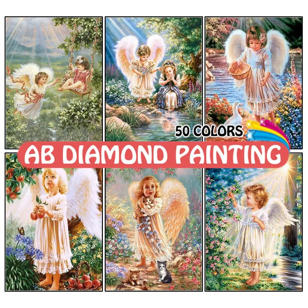 

Diamond Painting Full Square Round Portrait Rhinestones Mosaic Embroidery Angel Beaded Needlework Hobby Handmade Decor For Home