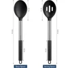 2 Pieces Stainless Steel Silicone Spoon Colander Stirring Set Cooking Tools Kitchen Utensils Salad Spoon Non-stick Kitchen Tools 2