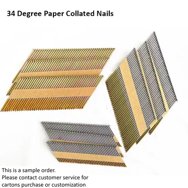 1000pcs 28 / 34 Degrees Polished Painted Paper Strip Nails Galvanized Paper Collated Strip Framing Nails for Roof Decking