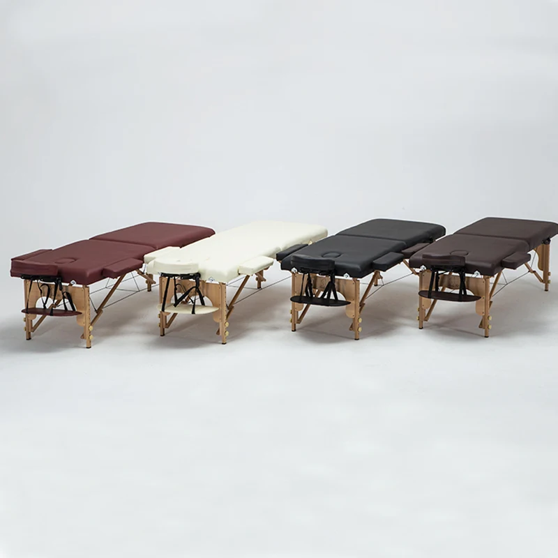 

Portable Fashion Wooden Leather Tattoo Beauty Spa Adjustable Two Fold Massage Table Bed With U-Shaped Pillow Patio Facial