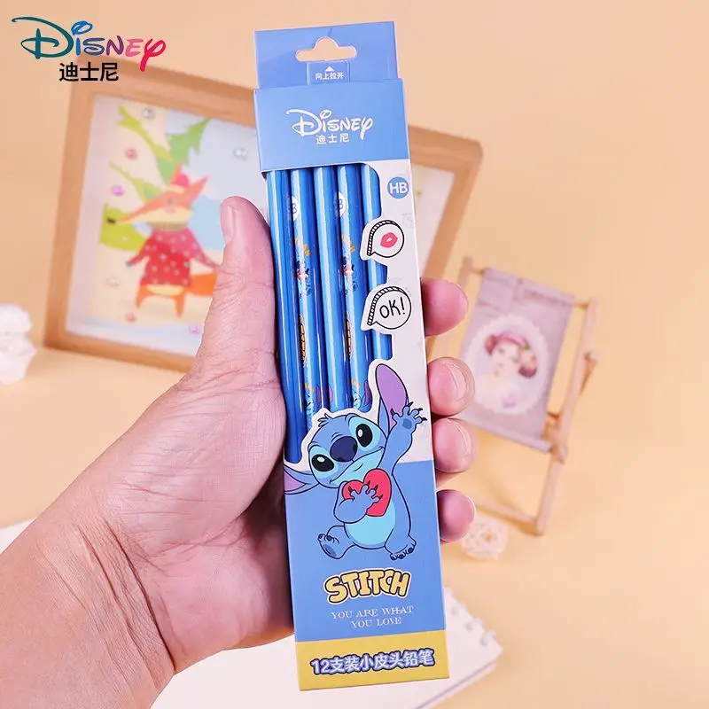 12pcs Disney Lilo & Stitch Pencils With Rubber Anime Stitch