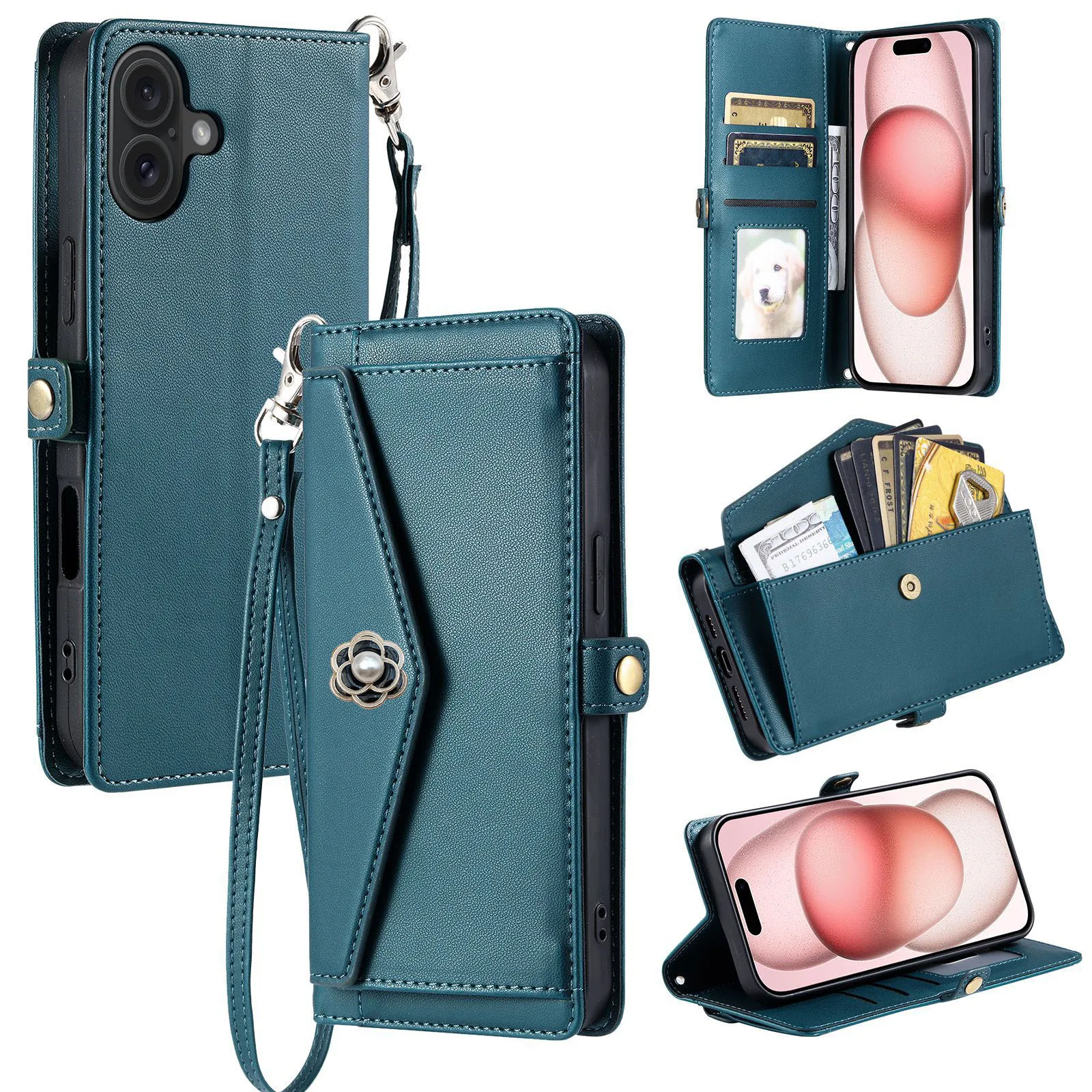 Camellia Crossbody Leather Wallet Case with Handy Strap and Card Slots