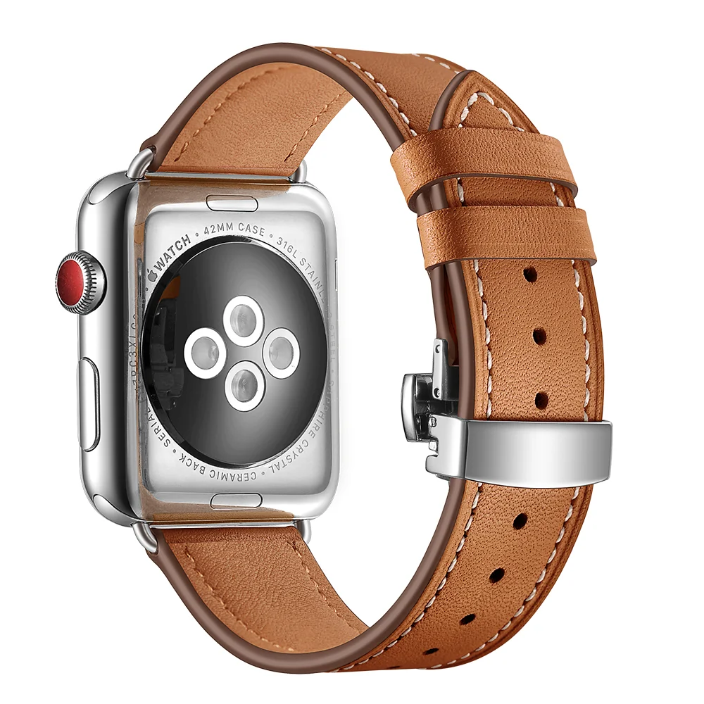 

Premium Leather Strap For Apple Watch Ultra 49mm 8 7 45mm 41mm 6 5 SE 44mm 40mm Butterfly Buckle Wristband For iwatch3 42mm 38mm