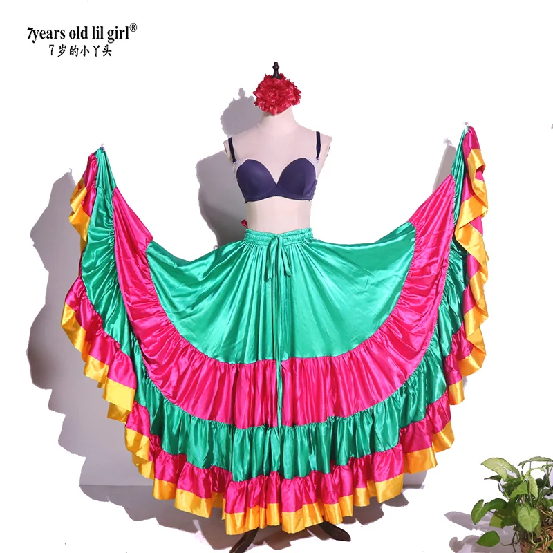 Indian Trendy Jupe de danse du ventre gitane à 3 niveaux en coton doux Indian Trendy Jupe de danse du ventre gitane à 3 niveaux en coton doux