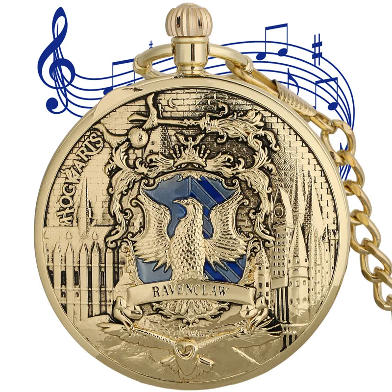 Special Musical Pocket Watch with Golden Eagle Playing Song Clock Men Women Quartz Movement Timepiece Pendant Chain Xmas Gift