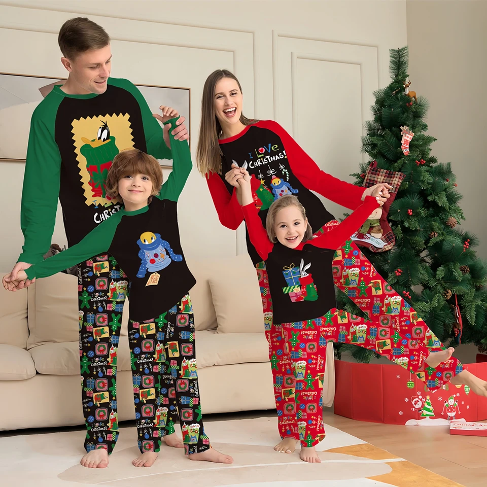 2024 Cartoon Anime Print Christmas Pajamas Matching Outfits for the Whole Family Cotton Pajama Baby Children Boy Girl Loungewear 4