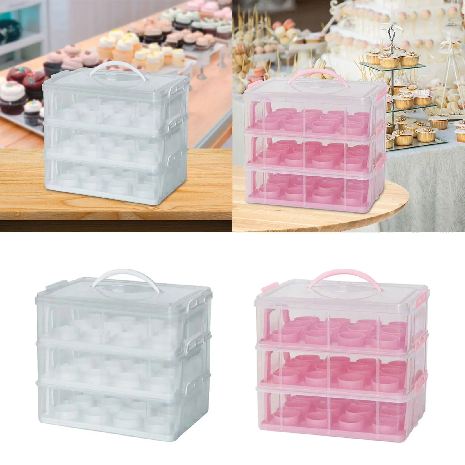 2 Tier Cupcake Carrier with Handle Reusable Holds 36 Cupcakes Cupcake Holder Container for Muffin Cheesecakes Pies