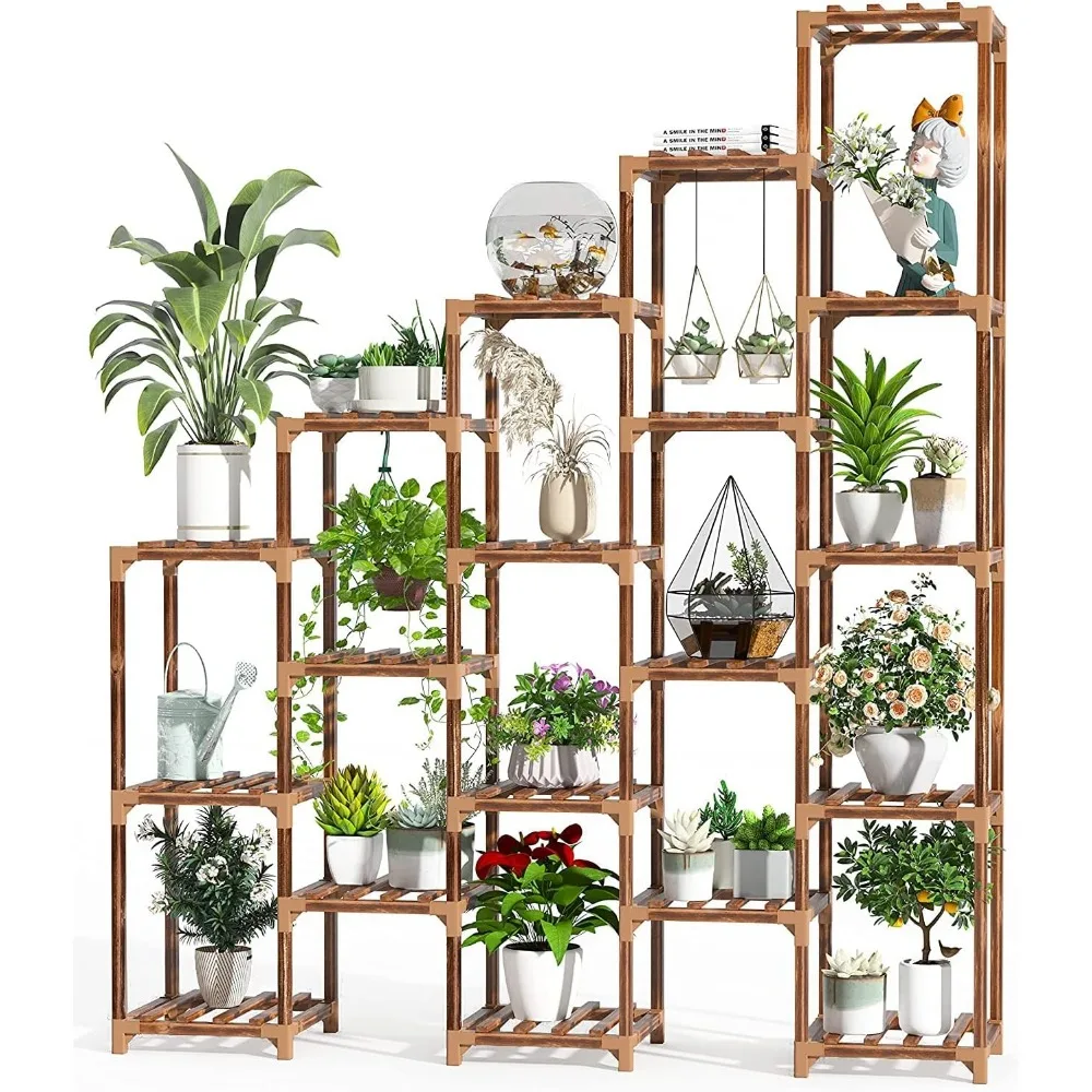

cfmour Plant Stand Indoor Outdoor, 61.8" Tall 19 Tier Super Large Plant Shelf Multi Tiered Wood Flower Shelves Wooden Rack Garde