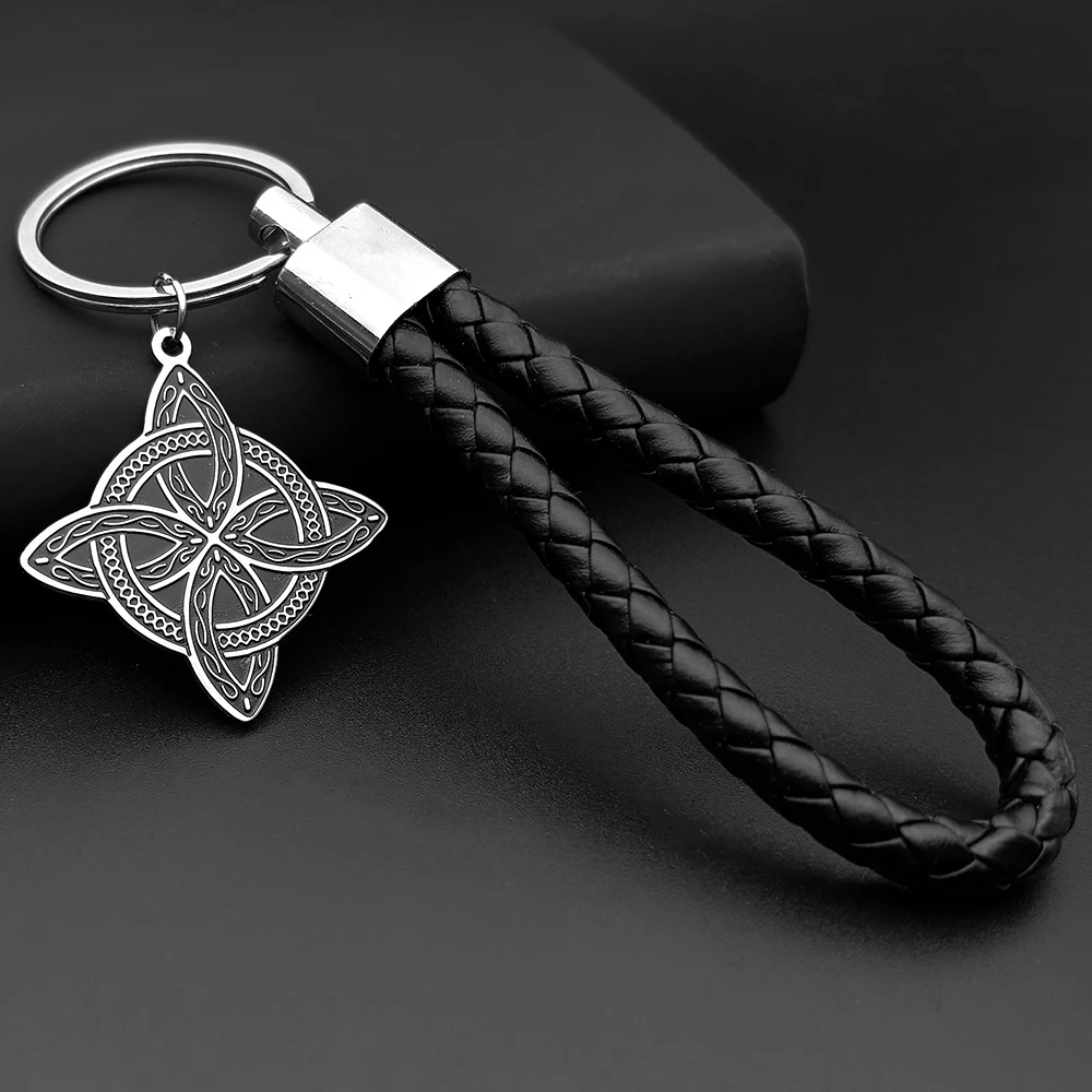 Hexerei Hexenknoten Schlüsselanhänger für Damen Herren Edelstahl Silber Farbe Slawischer Schutz Amulett Schlüsselanhänger Schmuck