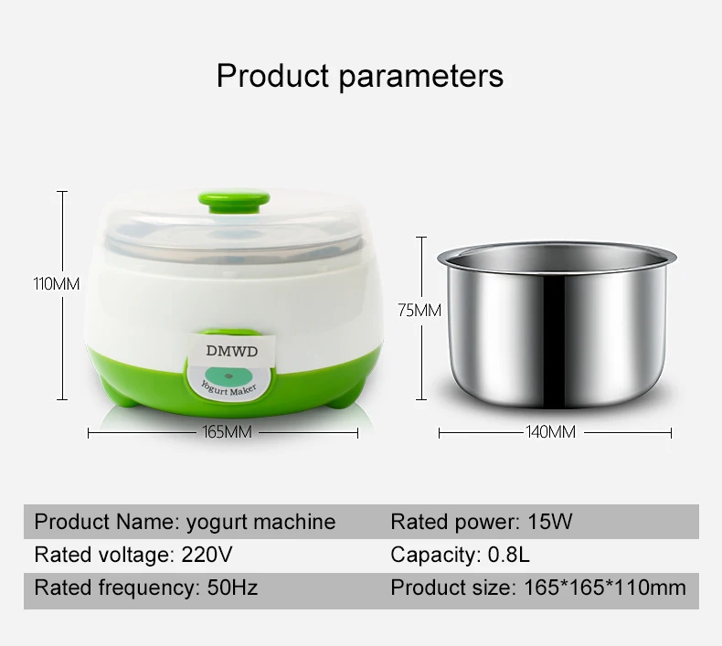 DMWD Yogurt Maker 0.8L Mini Automatic Yogurt Machine Household DIY Tools Natto Rice Wine Fermenter Stainless Steel Tank