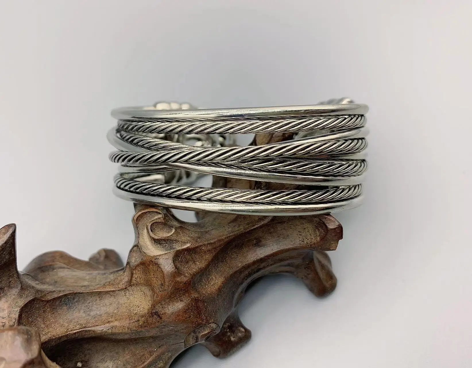 Le Han Jewelry Silver  Crossover Many Row Cuff Bracelet  23 MM