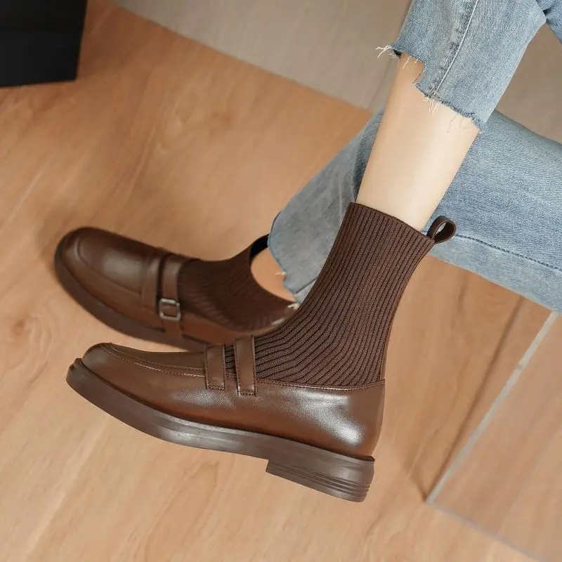 Retro Style Small Leather Shoes Women Boots Fashion Modern Stretch Boots Ladies Casual Platform Shoes New Spring Autumn Boots