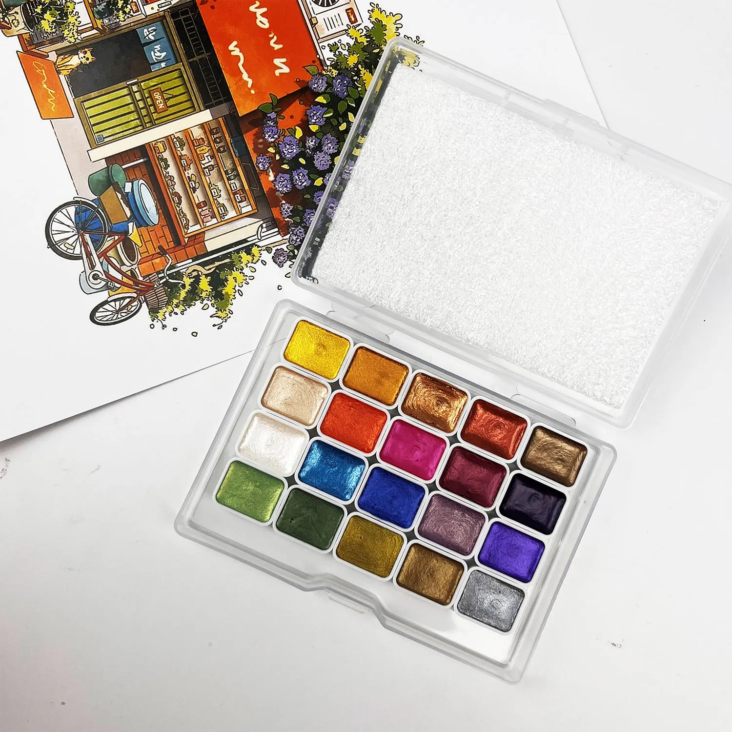 20 Colors Metal Watercolor Painting Set Portable Box Shiny Pearls Solid Watercolor Painting Art Supplies
