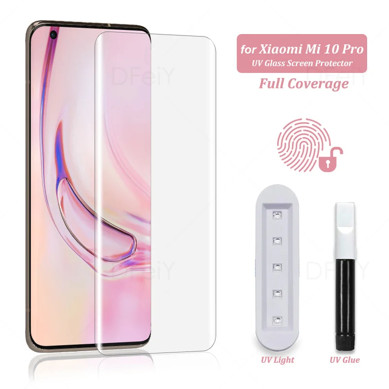 

УФ-защита для экрана Xiaomi Mi 10 Pro, пленка из закаленного стекла на весь экран, клей для Mi 10 Ultra, Mi 10S, Mi 10, полное покрытие, УФ-стекло