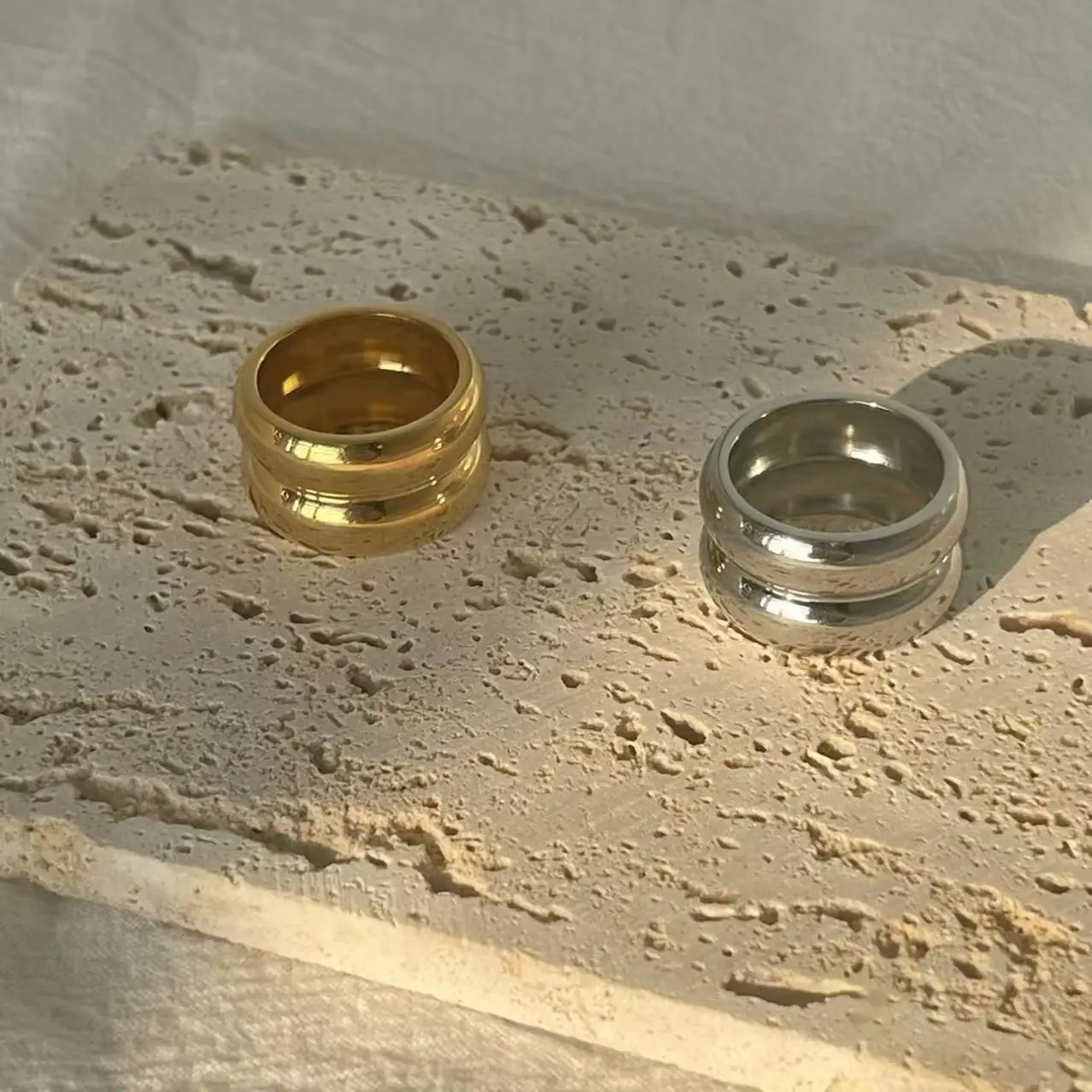 Vintage 18K Gold Plated Stainless steel double layer Rings