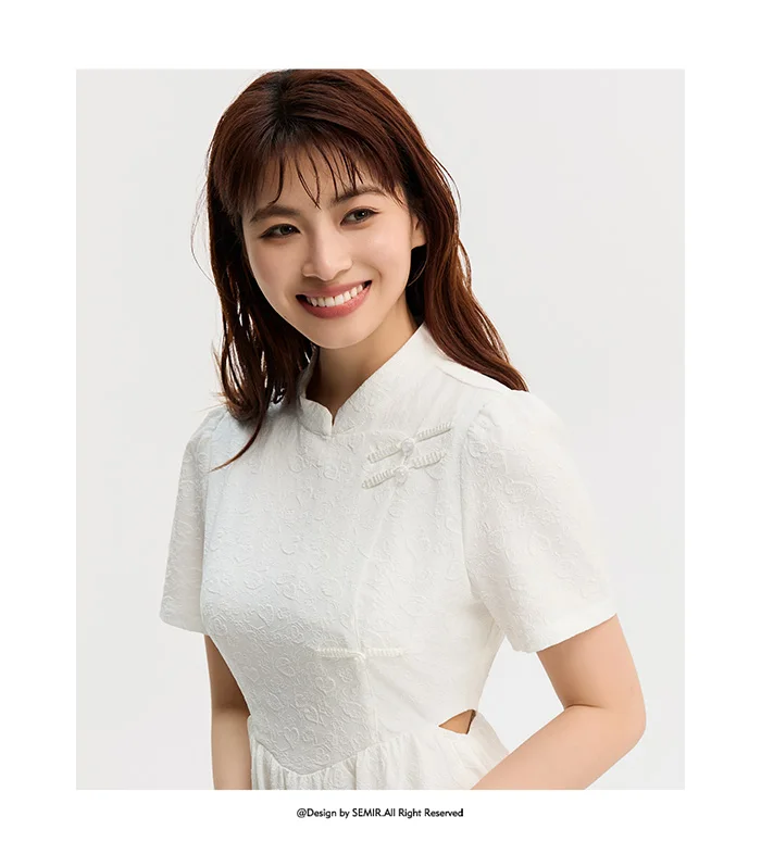 Women Dress Small Stand-Up Collar Buttoned Elegant And Gentle Summer Slightly Sexy Short Skirt New Arrival