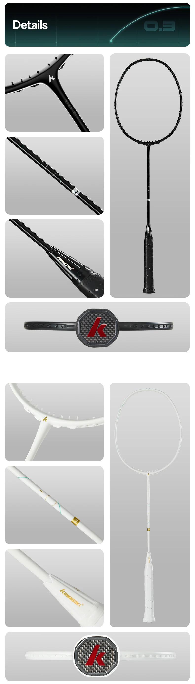 Kawasaki TRAVERSE·GALAXY Badmintonschläger 2025, EUROPÄISCHES PRODUKT, DESIGN AWARD, professionelles Offensive-Racette-Badminton – Detail 12